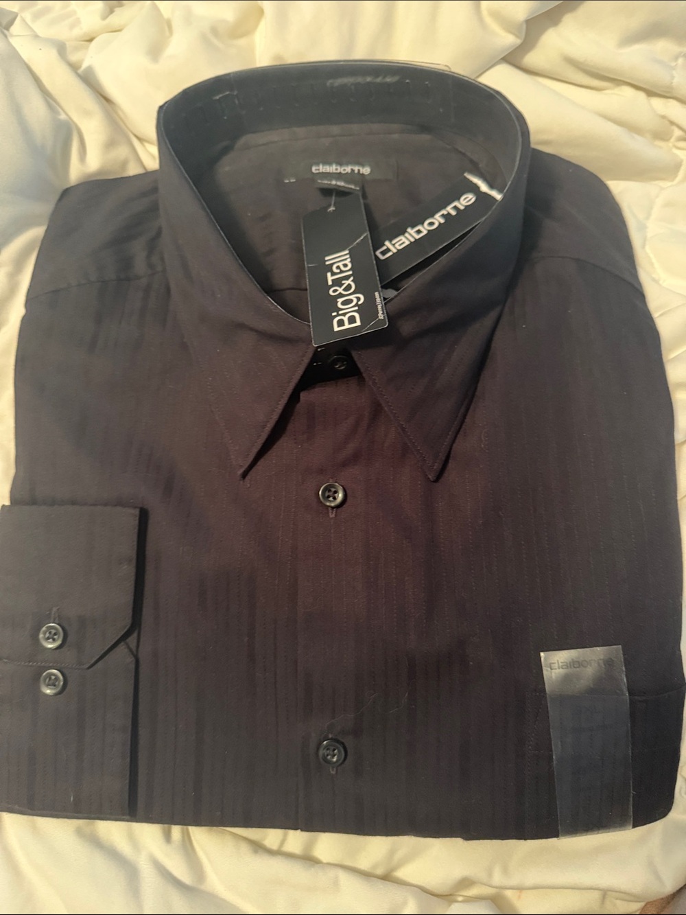 Claiborne Black luxury Pinstripe long sleeve collard button down collard Shirt